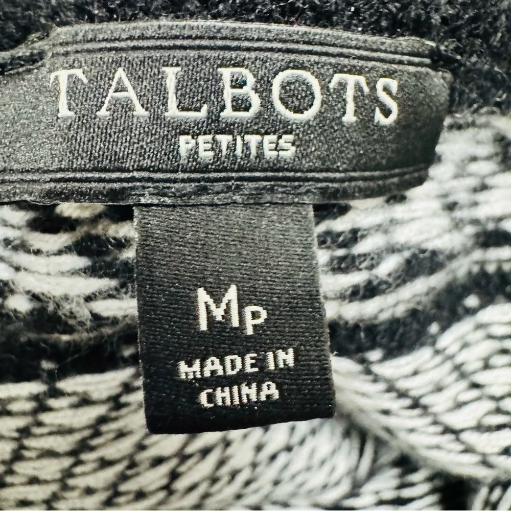 Talbots Black and White Crew Neck Sweater with Geometric Design